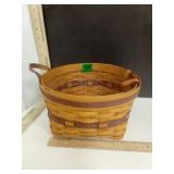 Longagerger Round Leather Handled Storage Basket