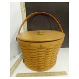 Longaberger Round Basket With Wood Lid  & Bottom