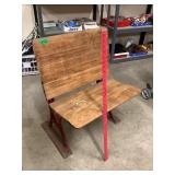 Antique School Desk Seat Cast Iron & Wood