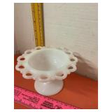 Milk Glass Footed Lace Edge Bowl