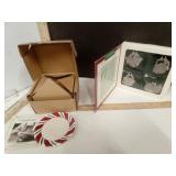 Longaberger Holiday Ceramic  Coasters 4 & Pewter