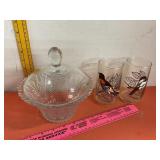 Anchor Hocking Bird Glasses & Covered Candy Dish