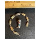 Abalone Bracelet Marked Mexico Silver ? & Boot Pin