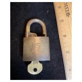 Vintage U.S. Navy Waterbury Brass Padlock & Key