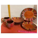Pier 1 Wavy Stripe Platter, Bowls 4 2 Mugs 1 Plate