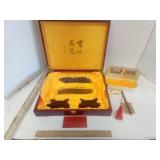 Set Of Chinese  Carved Combs  3 in Cases  & some