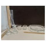 Clear Glass Etched Floral Pattern Bud Vase,