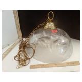 Large RIBBED Glass Swag Light Fixture