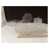 Pressed Glass  Gravy Boat, Divided Dish, Leaf