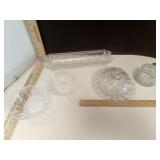Pressed Glass Cracker Tray, Dessert Bowls, Lidded
