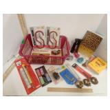 Plastic tote with Desk Supplies, Utility Hooks,