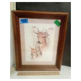 Doe & Faun Pencil/Water Color Print by Paul