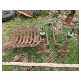 Wrought Iron Fire Log Basket & Andirons
