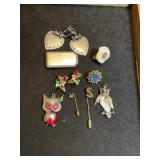 Clip-On Earrings Stick Pins Owls Mismatched