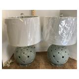 Acrylic & Ceramic Basket Weave Lamps Pair