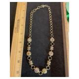 Gold Tone Necklace & Multicolor Gems