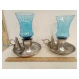 Home Interiors Candle Holders with Aqua Art G