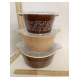 Pyrex Woodland Pattern Lidded Casserole Dishes 3
