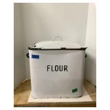 White Enamel Flour Farmhouse Bin Lidded