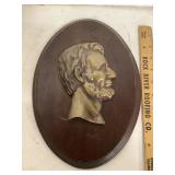 Brass Abraham Lincoln On Wooden Plaque