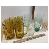 Vintage Amber Glass Beer Mugs & Other Tumblers