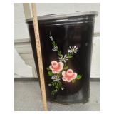 Black Metal Woven Clothes Hamper With Floral Motif