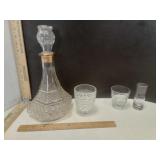 Pressed Glass Wine Carafe  & Matching Glass &