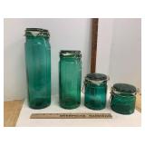 Vintage Green Glass Canisters 1 Needs TLC