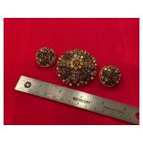 Vintage Straight Pin Brooch & Clip On Earrings