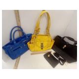 CHAPS Yellow Leather Handbag, Blue Faux Leather