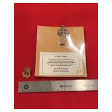 Gold Tone Claddagh Pin & Wooden Celtic Cross