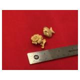 Gold Tone Trifari Pins 2 Fish Flower