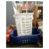 Plastic Clothes Hamper & 2 Blue Laundry Baskets