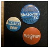 1972 McGovern For President 3 Campaign Buttons