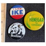 I Like Ike Henegar & Bodine Campaign Buttons (