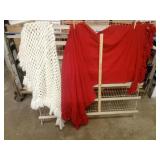 Crocheted White Fringed Shawl & Red Wool Fringed