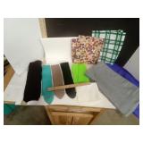 White, Green Plaid & Leaf Pattern Vinyl, Grey &
