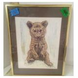 Lithograph Print Seated Bear Cub by Fritz Hug