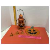 Metal Halloween Lantern & Pumpkins