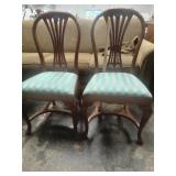 Pair Of Dining Chairs w Teal/Grey Strip