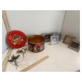 Pure Quaker Tin w Ornaments & 5 Photo Frames