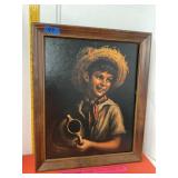 Vtg Framed Lithograph 'Country Boy'