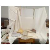 Linen Tablecloth  & Sheer Floral Table Cloth,