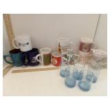 Assorted Coffee Mugs 10 & Blue Glass juice
