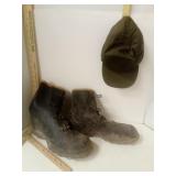 Large Rubber Boots & Army Green Cap 7 5/8ths