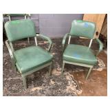Vintage Metal & Vinyl Green Office Chairs Pair