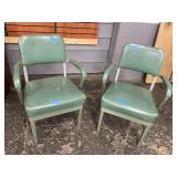 Vintage Metal & Vinyl Green Office Chairs Pair