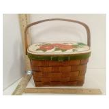 Woven Wooden Basket Purse w Handpainted Floral