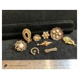Gold Tone Brooches Pins Turquoise Color Beads