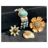 Turquoise Look Bracelet & Gold Tone Pins